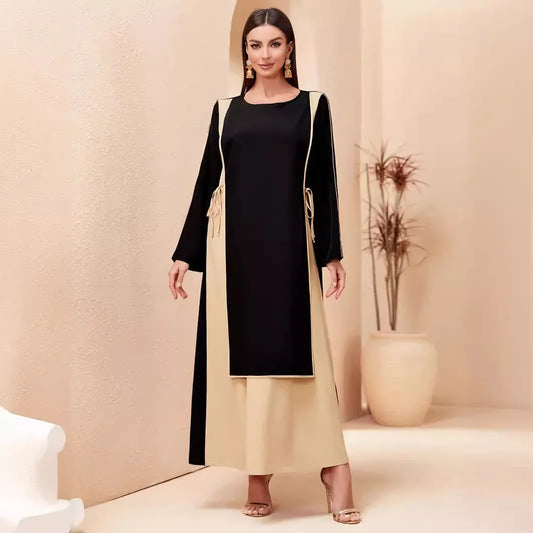 Abaya Ramadan Dubai Colour Block Long Sleeve Kaftan Dress